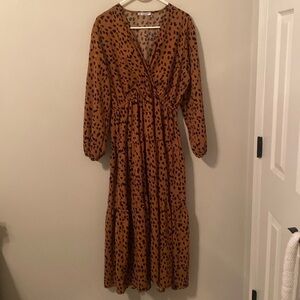 R. Vivimos Cheetah Print Wrap Top Longsleeve Maxi/Midi Dress [Size: XL]